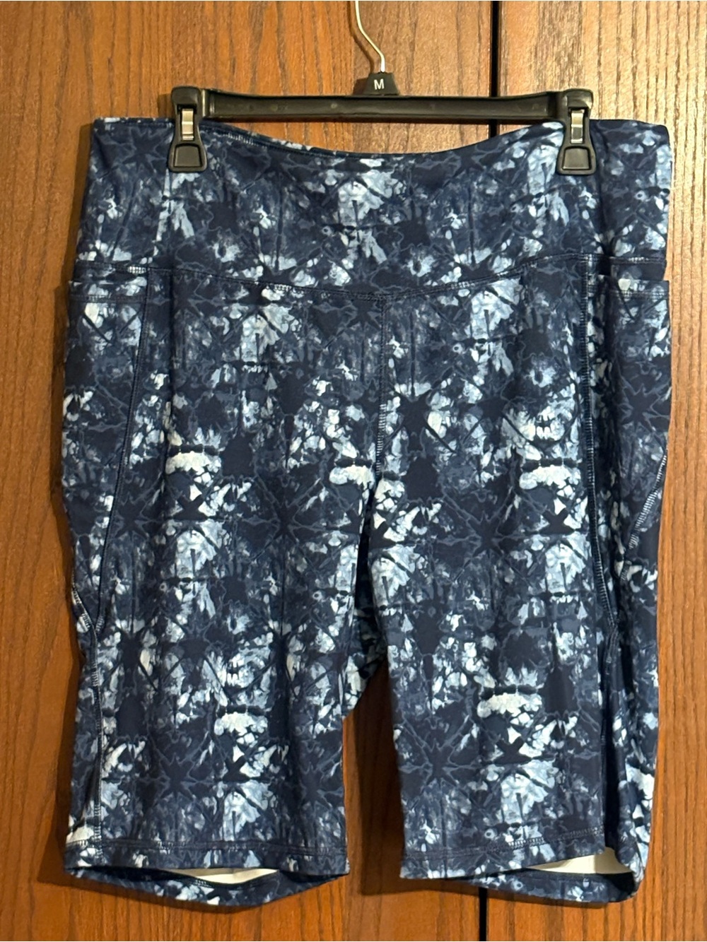 LIVI Navy and White Tie-Dye Soft Knee Shorts